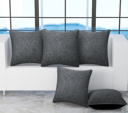 Bigger Fish Set of 5 Plain Jute 16x16 Inch Black Cushion Covers