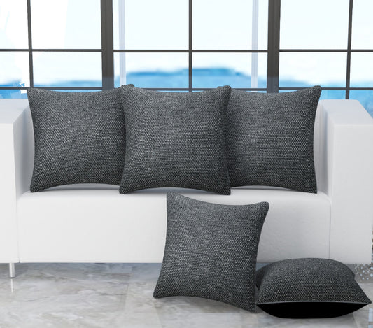 Bigger Fish Set of 5 Plain Jute 16x16 Inch Black Cushion Covers