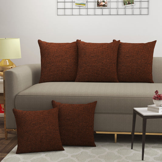 Bigger Fish Set of 5 Plain Jute 16x16 Inch Rust Cushion Covers