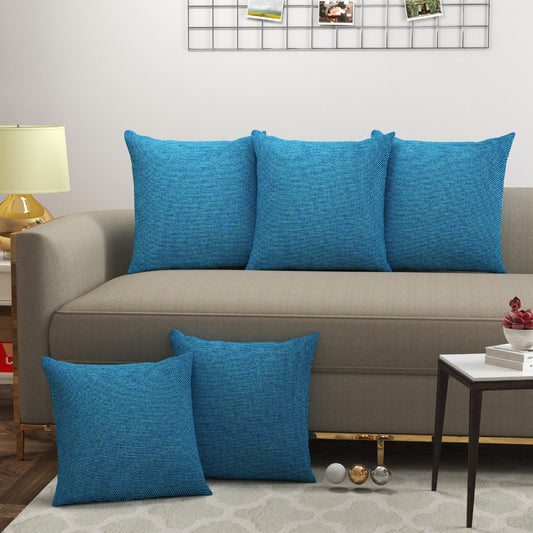 Bigger Fish Set of 5 Plain Jute 16x16 Inch Aqua Cushion Covers