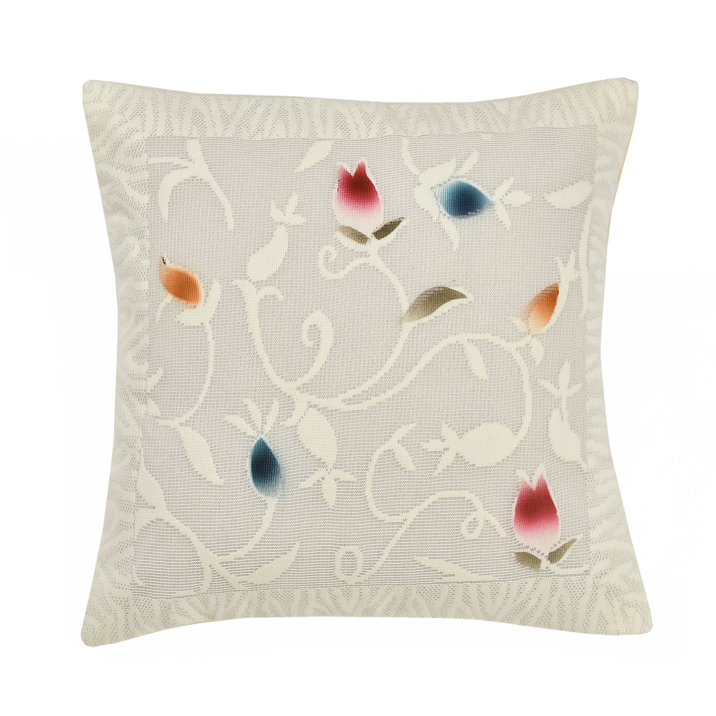 Bigger Fish Set of 5 Floral Poly Cotton 16x16 Inch Cream Cushion Covers
