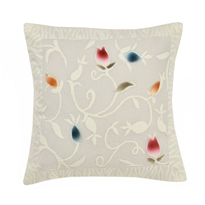 Bigger Fish Set of 5 Floral Poly Cotton 16x16 Inch Cream Cushion Covers