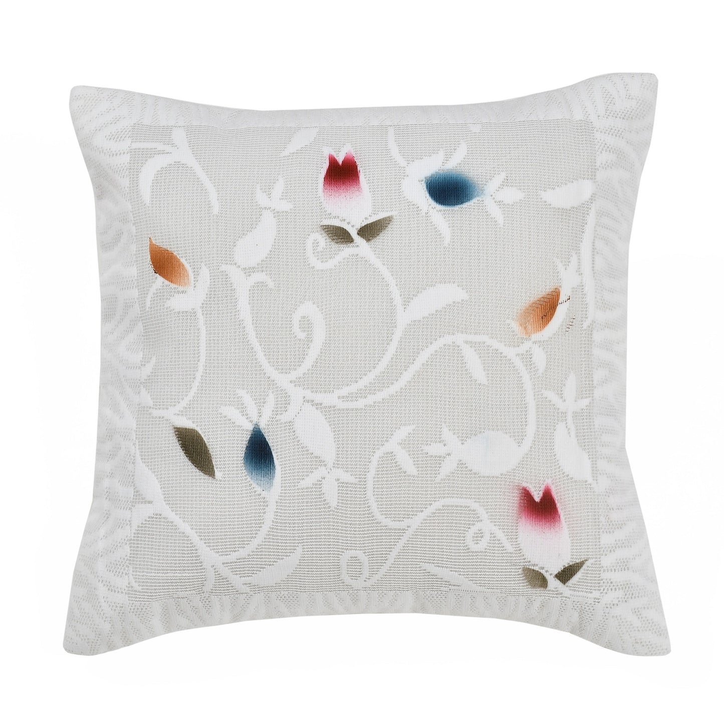 Bigger Fish Set of 5 Floral Poly Cotton 16x16 Inch White Cushion Covers