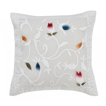 Bigger Fish Set of 5 Floral Poly Cotton 16x16 Inch White Cushion Covers