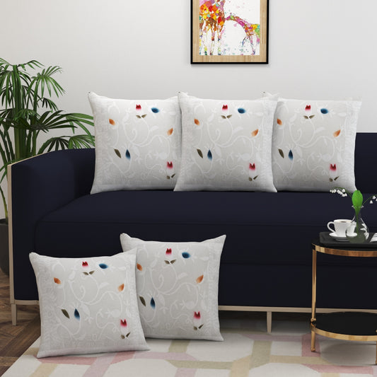 Bigger Fish Set of 5 Floral Poly Cotton 16x16 Inch White Cushion Covers