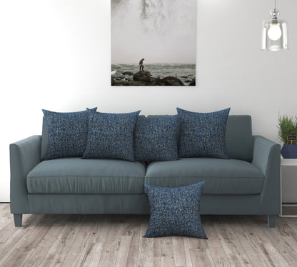 Bigger Fish Set of 5 Chenille Cushion Covers - Blue (16x16 Inches)