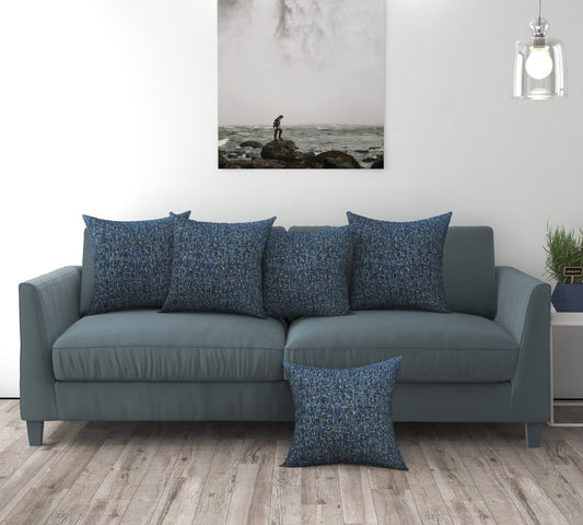 Bigger Fish Set of 5 Chenille Cushion Covers - Blue (16x16 Inches)