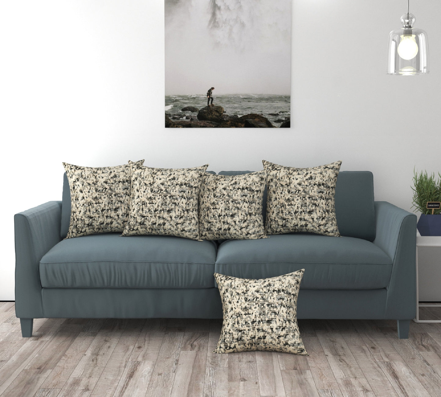 Bigger Fish Set of 5 Chenille Cushion Covers - Cream (16x16 Inches)