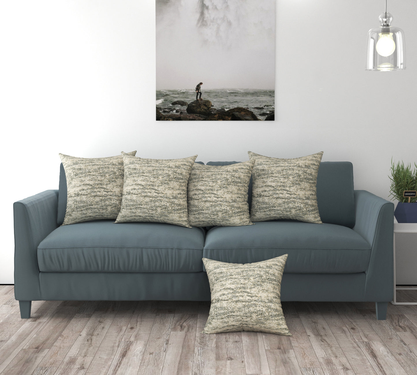 Bigger Fish Set of 5 Chenille Cushion Covers - Grey  (16x16 Inches)