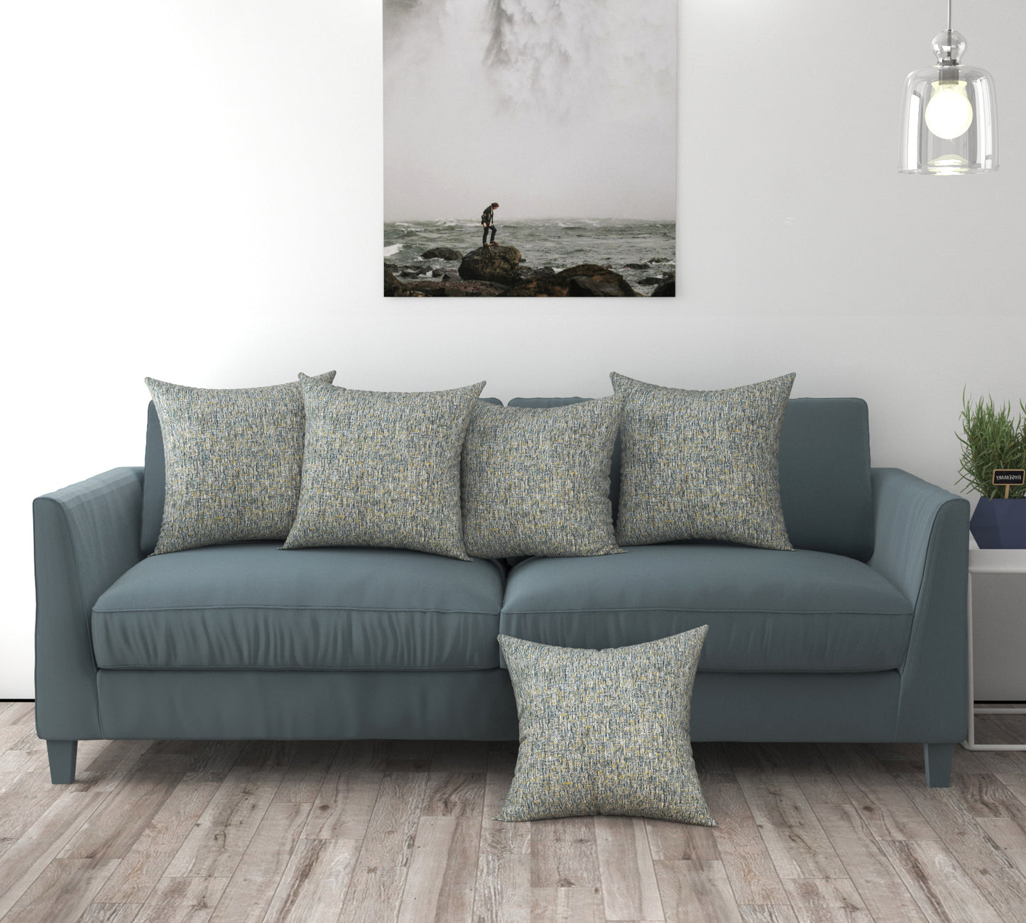 Bigger Fish Set of 5 Chenille Cushion Covers - L Blue (16x16 Inches)
