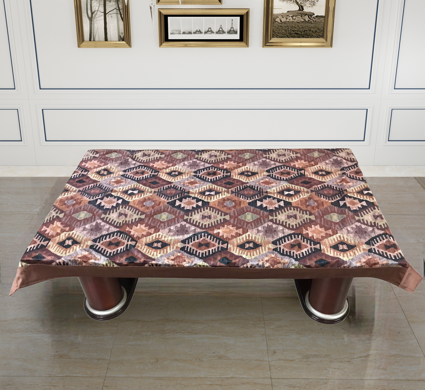 Bigger Fish Velvet 40x60 Inch Brown 4 Seater Center Table Cover - Premium Quality & Style