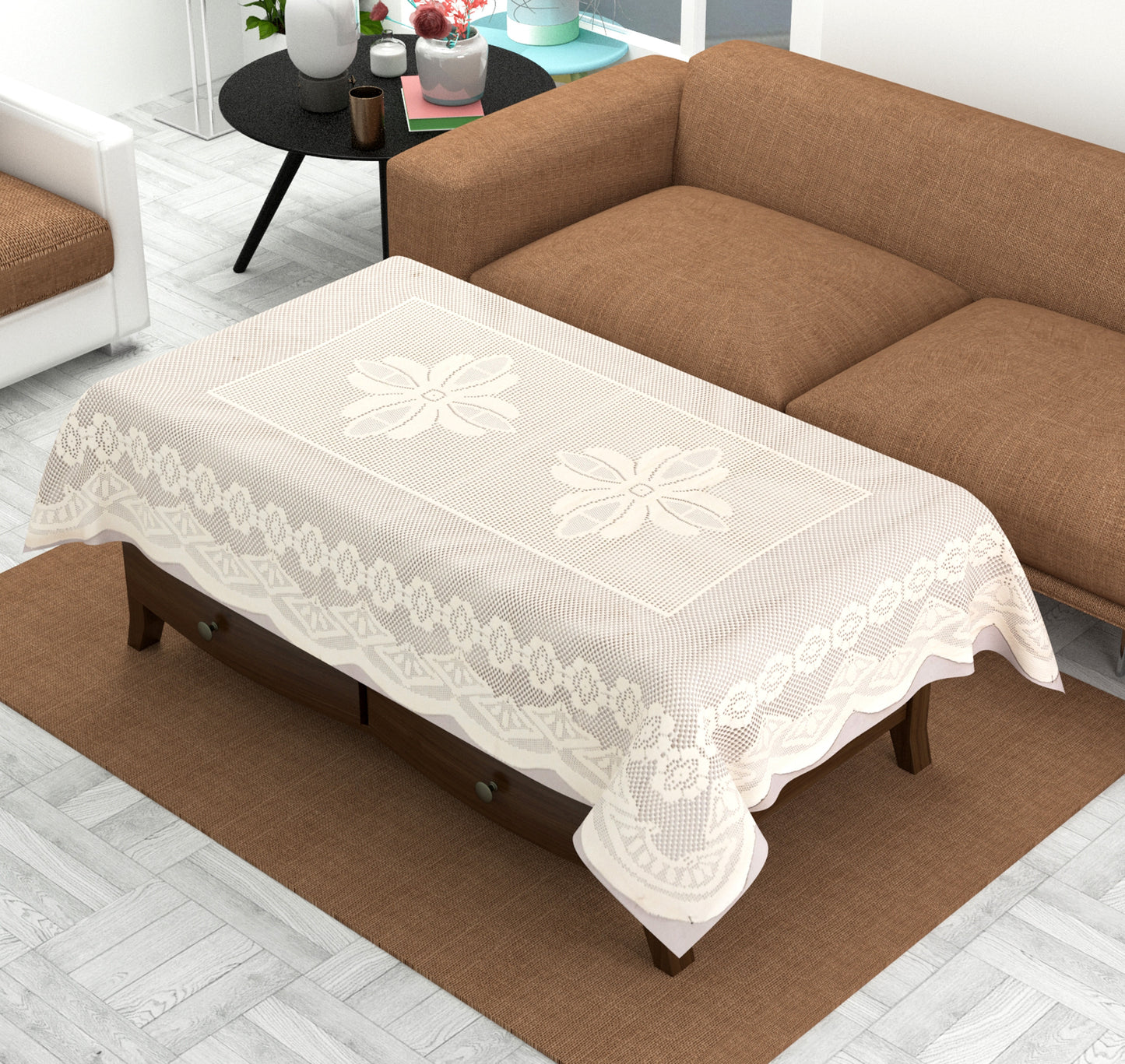 Bigger Fish Poly cotton 40x60 Inch Cream 4 Seater Plain Center Table Cover - Premium Quality & Style