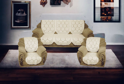 Bigger Fish Poly Cotton Net Fabric 5 Seater Sofa Cover - 10 Pieces (Cream)