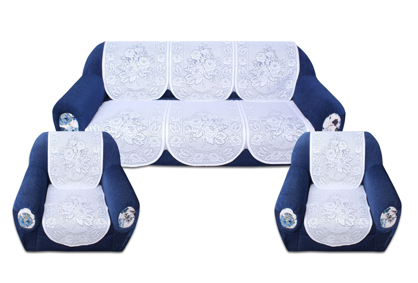 Bigger Fish Poly Cotton Net Fabric 5 Seater Sofa Cover - 10 Pieces (White)