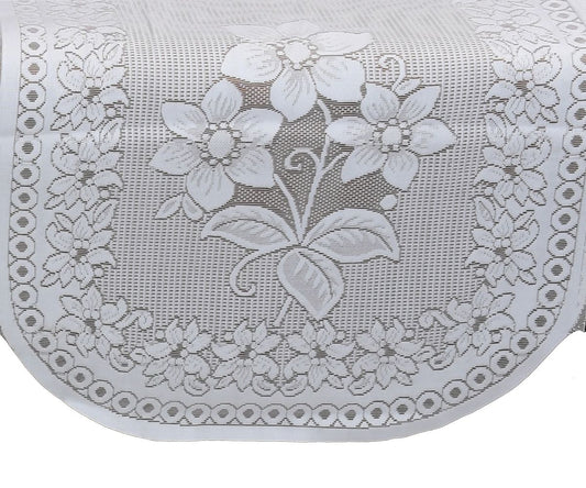 Bigger Fish Poly Cotton Net Fabric Floral Design 5 Seater Sofa Cover with 6 Pcs Arms Cover - 16 Pieces (White)