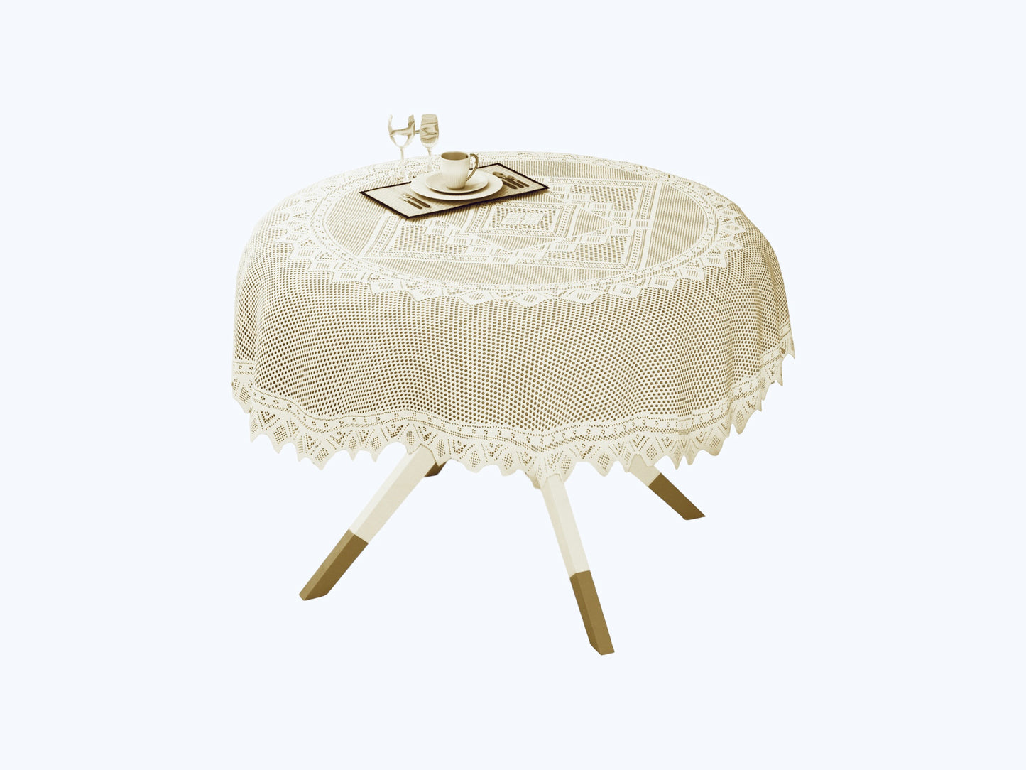 Bigger Fish Luxurious Poly Cotton 2 Seater Round Center Table Cover/Table Cloth ( 40 inch Round) - Cream
