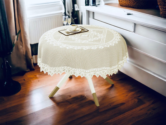 Bigger Fish Luxurious Poly Cotton 2 Seater Round Center Table Cover/Table Cloth ( 40 inch Round) - Cream