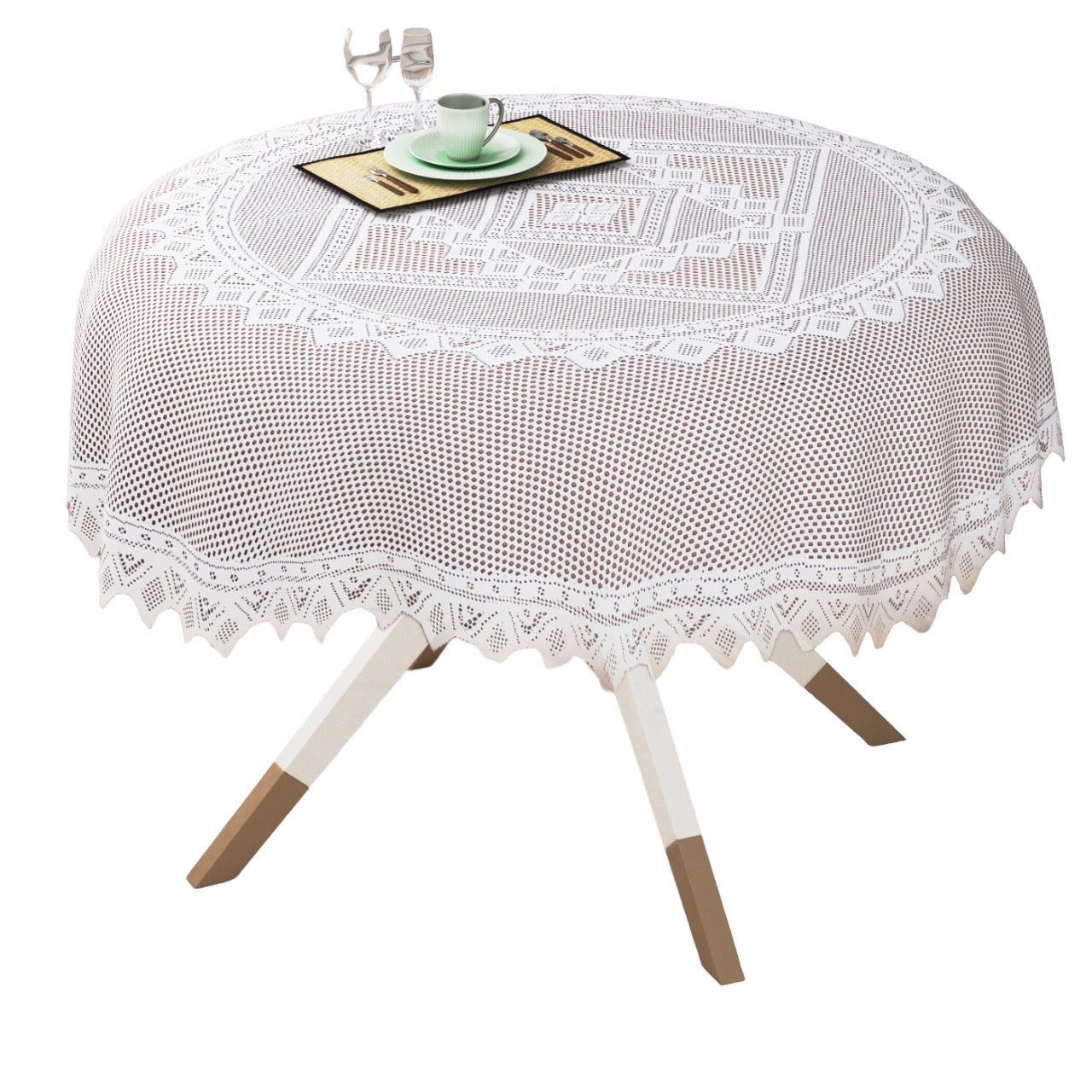 Bigger Fish Luxorious Poly Cotton 2 Seater Round Center Table Cover/Table Cloth ( 40 inch Round) - White