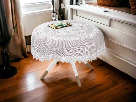 Bigger Fish Luxorious Poly Cotton 2 Seater Round Center Table Cover/Table Cloth ( 40 inch Round) - White
