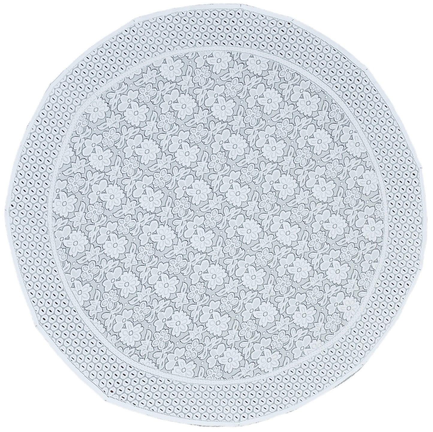 Bigger Fish 6 Seater Floral Design Poly Cotton Round Table Cover (60x60 Inch) (White)