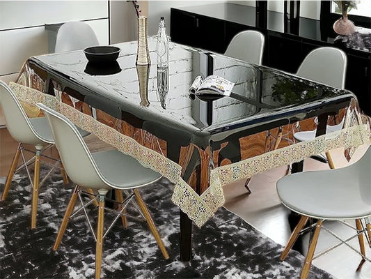 Bigger Fish Clear Golden Lace 10-12 Seater PVC Dining Table Cover ( 60x120 INCH)