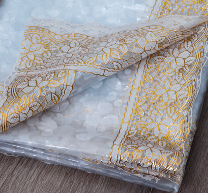 Bigger Fish PVC 6-8 Seater 60x90 Inch Dotted Diamond Marble Gold Lace Table Cover
