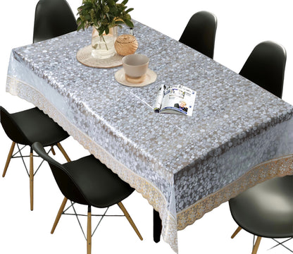 Bigger Fish PVC 6-8 Seater 60x90 Inch Dotted Diamond Marble Gold Lace Table Cover