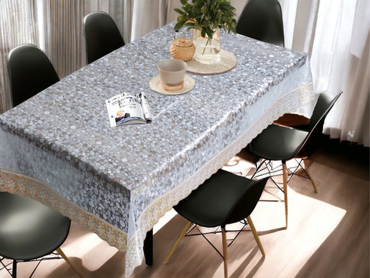 Bigger Fish PVC 6 Seater 54x78 Inch Dotted Diamond Marble Gold Lace Table Cover