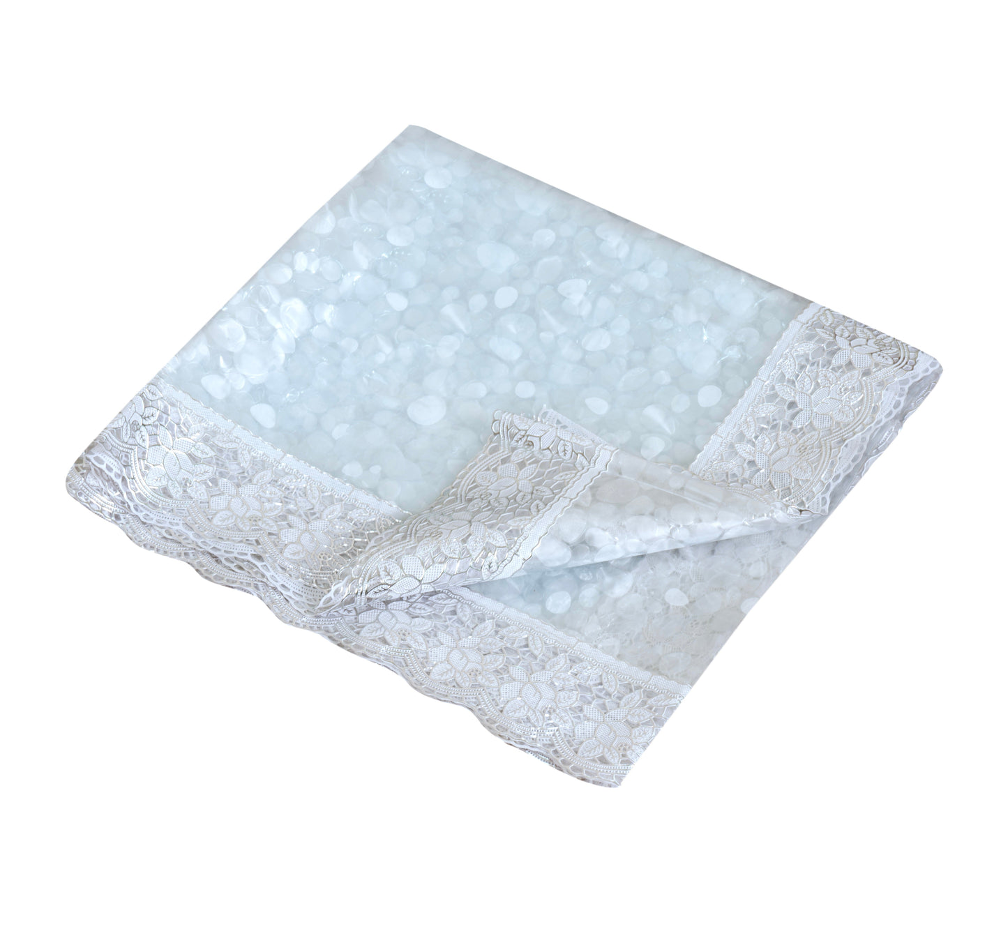 Bigger Fish PVC 6 Seater 54x78 Inch Dotted Diamond Marble White Lace Dining Table Cover