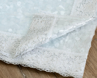Bigger Fish PVC 6 Seater 54x78 Inch Dotted Diamond Marble White Lace Dining Table Cover