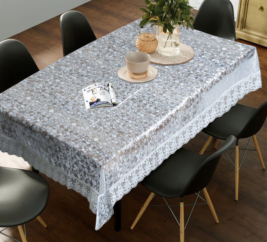 Bigger Fish PVC 6 Seater 54x78 Inch Dotted Diamond Marble White Lace Dining Table Cover
