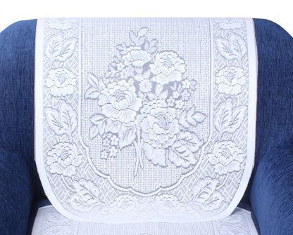 Bigger Fish Poly Cotton Net Fabric Floral 5 Seater Sofa Cover 10 Pieces with 40x60 Center Table Cover Combo (White)
