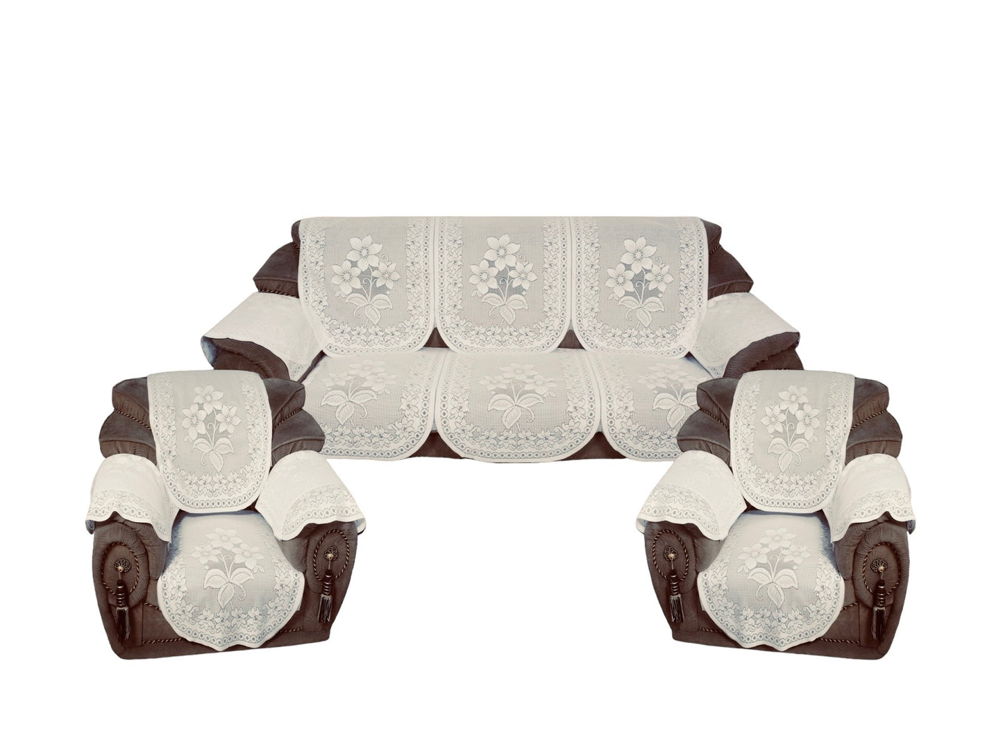 Bigger Fish Poly Cotton  5 Seater Sofa Cover With Arms cover  16 Pieces with 40x60 Center Table Cover Combo (Cream)
