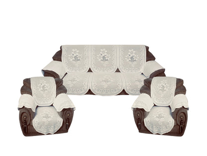 Bigger Fish Poly Cotton  5 Seater Sofa Cover With Arms cover  16 Pieces with 40x60 Center Table Cover Combo (Cream)