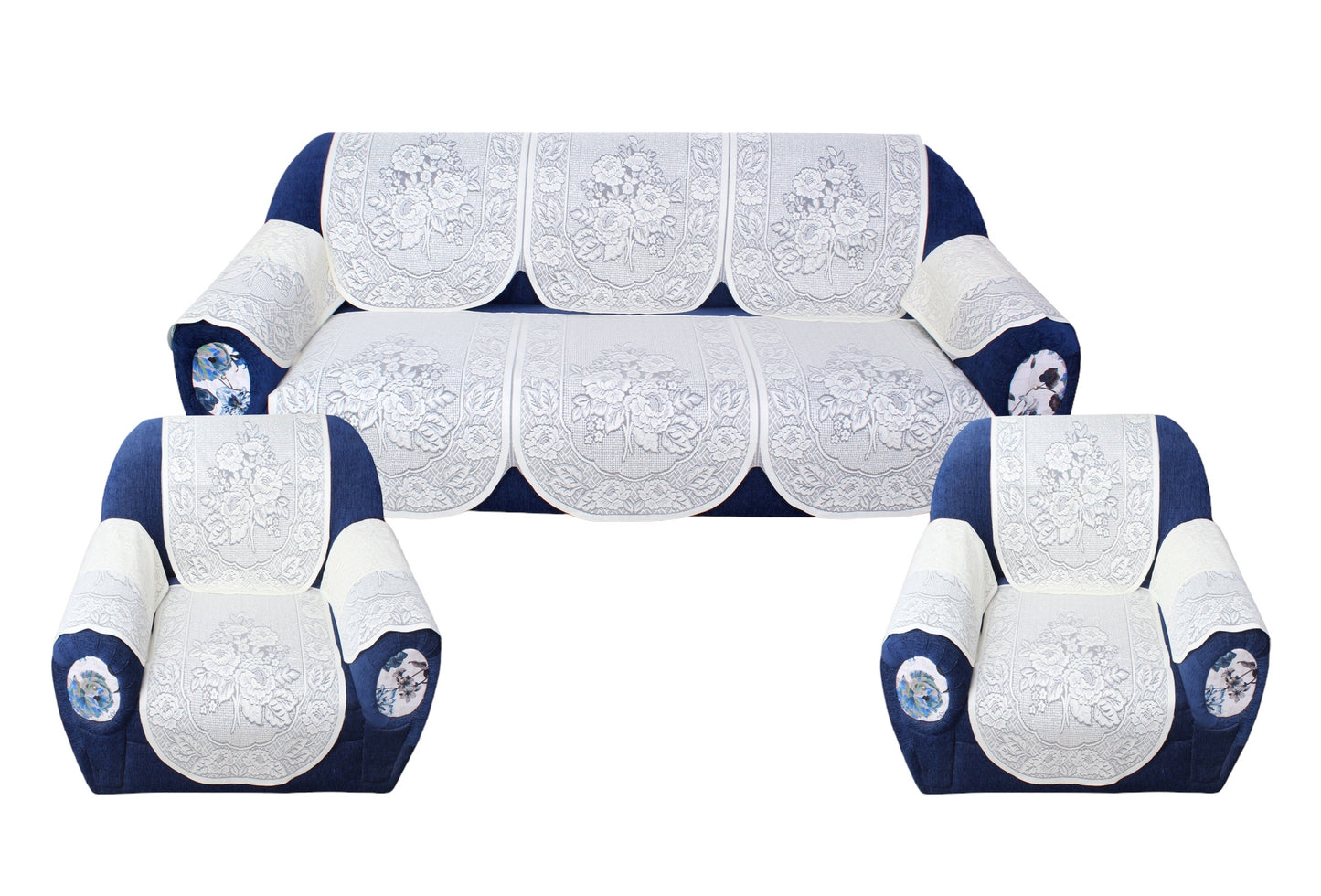 Bigger Fish Poly Cotton  5 Seater Sofa Cover With Arms cover  16 Pieces with 40x60 Center Table Cover Combo (Cream)