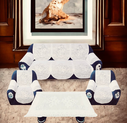 Bigger Fish Poly Cotton  5 Seater Sofa Cover With Arms cover  16 Pieces with 40x60 Center Table Cover Combo (Cream)