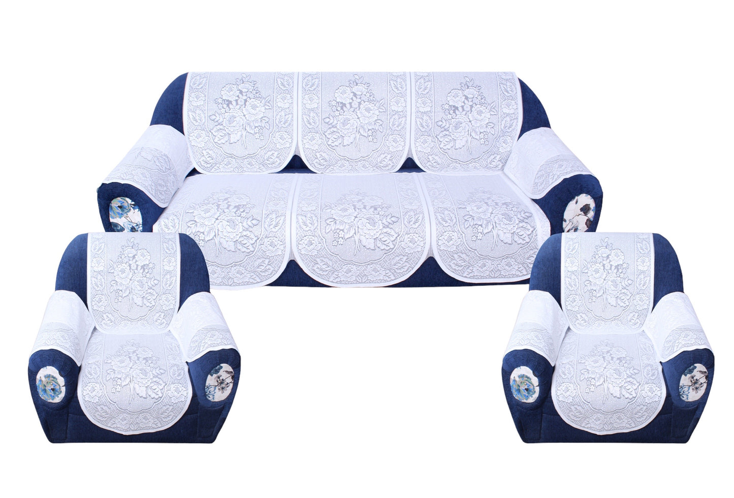 Bigger Fish Poly Cotton  5 Seater Sofa Cover With Arms cover  16 Pieces with 40x60 Center Table Cover Combo (White)
