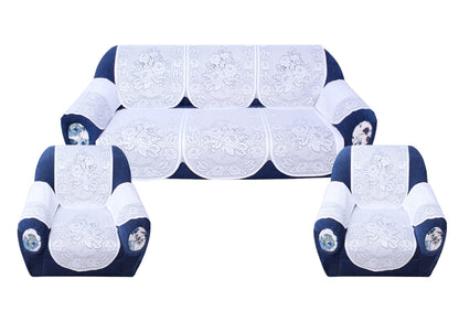 Bigger Fish Poly Cotton  5 Seater Sofa Cover With Arms cover  16 Pieces with 40x60 Center Table Cover Combo (White)