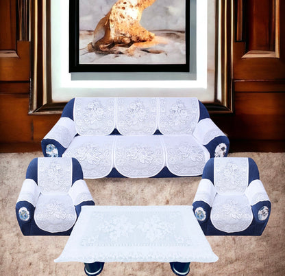 Bigger Fish Poly Cotton  5 Seater Sofa Cover With Arms cover  16 Pieces with 40x60 Center Table Cover Combo (White)